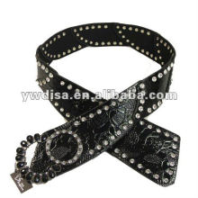 Ceinture PU pour femme avec PU noir, strass en cristal, accessoires en alliage, plaqué métal